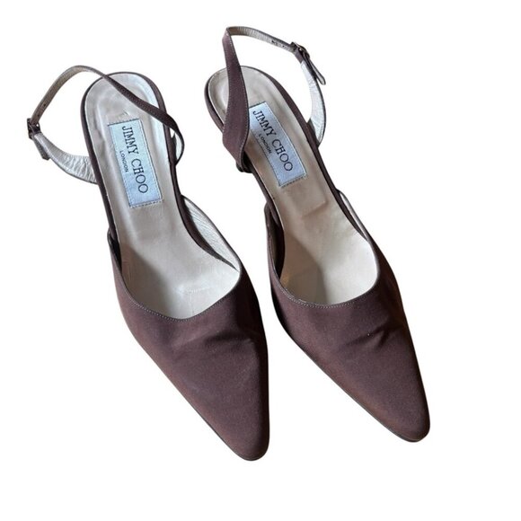 Jimmy Choo Brown Slingback Heels Vintage 1990's Pointed Toe - Picture 1 of 9
